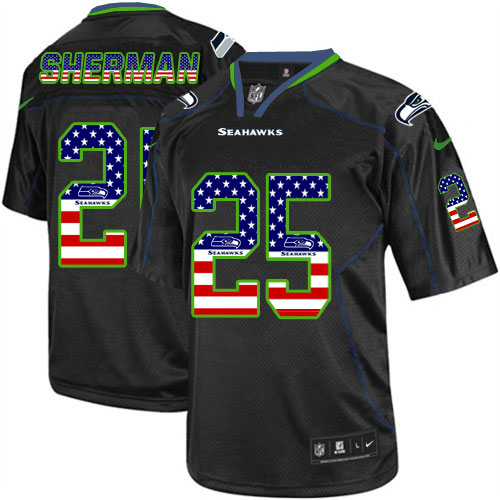 Men's Elite Richard Sherman Nike Jersey Black - #25 USA Flag Fashion NFL Seattle Seahawks